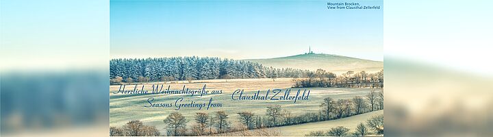 Winter view of mountain Brocken from Clausthal-Zellerfeld, Germany