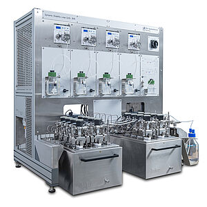 Dynamic Stability Loop DySL: fully automated laboratory instrument examines the long-term stability of oilfield chemicals, stress test for oilfield chemicals by multiple heating and cooling cycles, up to 6 loops, up to 500 bar. PSL Systemtechnik, Made in Germany.