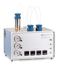H2S Analyzer 320: Laborgerät bestimmt den Schwefelwasserstoffgehalt bis 200 °C in der Flüssig- und der Gasphase in Bitumen, Asphalten, Schwerölen, Raffinerieprodukten. Patentiert. Made in Germany. H2S Analyser